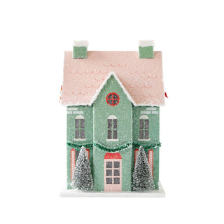 VIL1052 - Mint Green Light Up Christmas Village House
