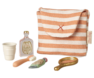 Maileg Toothbrush Set In Bag- Coral Stripe
