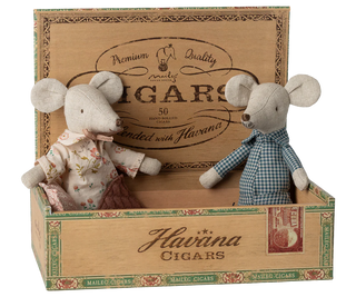 Maileg Grandma and Grandpa Mice In Cigar Box