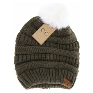 C.C. Beanie Super Soft White Fur Pom Beanie
