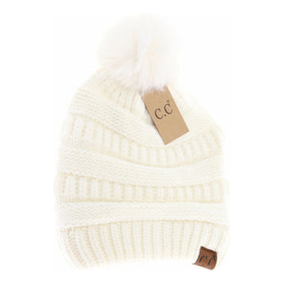 C.C. Beanie Super Soft White Fur Pom Beanie