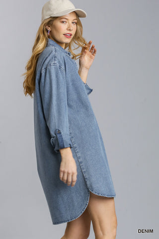 Half Button Denim Dress