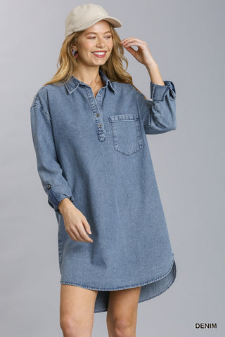 Half Button Denim Dress