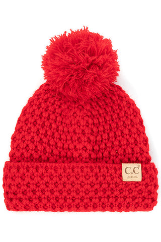 C.C. Beanie Kids Bee Stitch Pom Hat/Red