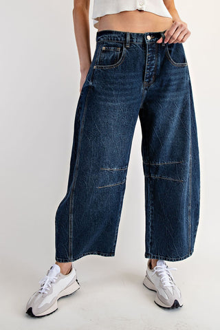 Dark Washed Barrel Leg Jeans