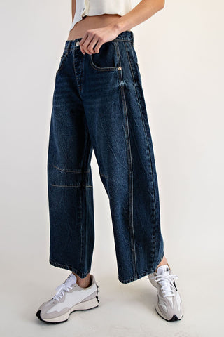 Dark Washed Barrel Leg Jeans