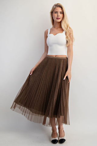 Glittery Pleated Mesh Skirt