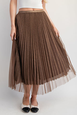 Glittery Pleated Mesh Skirt