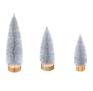 LED Silver Bottle Brush Trees Set of 3