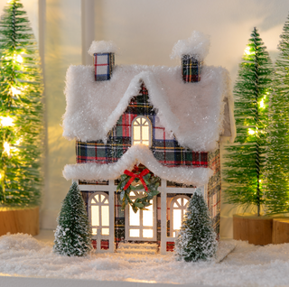 LED Paper Holiday House Red Plaid