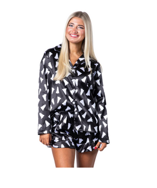 Boo! Satin Pajama Long Sleeve Short Set