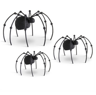 Glittered Black Spiders Set of 3