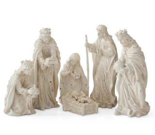 White Glittered Nativity Set of 6