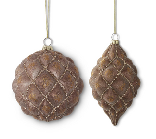 Glittered Brown Quilted Glass Ornament