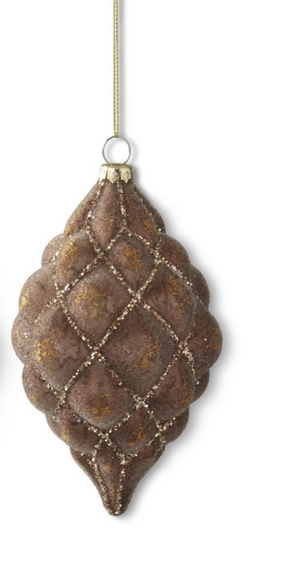 Glittered Brown Quilted Glass Ornament