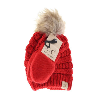 C.C. Beanie Baby Knit Fur Pom and Mitten Set