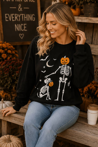 Halloween Pumpkin Skeleton Printed Graphic Crewneck