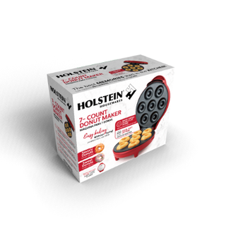 7- COUNT MINI DONUT MAKER DOUGHNUTS RED STAINLESS STEEL