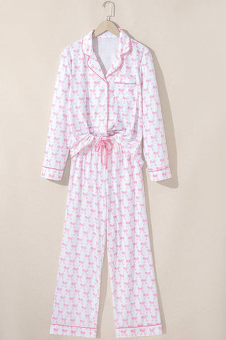 Sky Blue Bow Long Sleeve Shirt and Pants Pajama Set