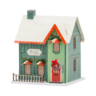 VIL1351 - Green Cocoa Cafe Light Up Christmas Village House