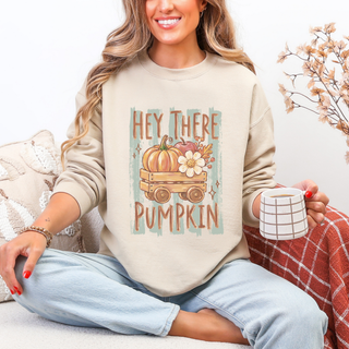 Hey There Pumpkin Crewneck Sweatshirt | Fall Striped Graphic