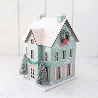 VIL1052 - Mint Green Light Up Christmas Village House