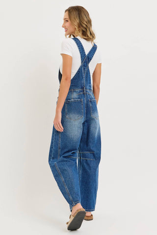 White Denim Overall Barrel-Leg Jumpsuit