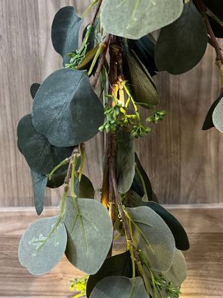 70"Lighted Artificial Grey green Eucalyptus Garland seeded