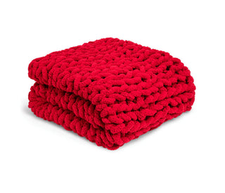 Chunky Knit Throw Blanket- Cranberry