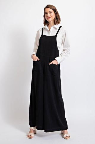 Textured Linen Wide Leg Overalls