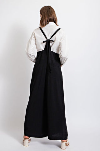 Textured Linen Wide Leg Overalls