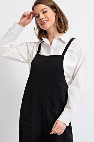 Textured Linen Wide Leg Overalls