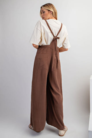 Textured Linen Wide Leg Overalls