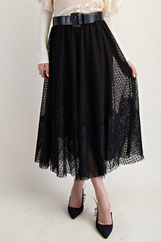 Dot Mesh Lace Wide Skirt