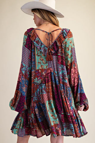 Patchwork Printed Mini Dress