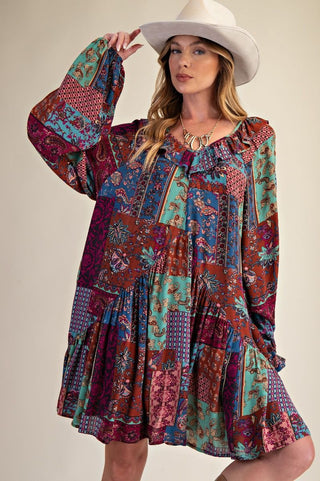 Patchwork Printed Mini Dress