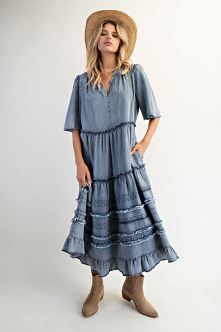 Washed Denim Maxi Dress