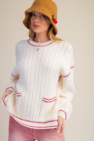 Two Pocket Cable Knit Sweater