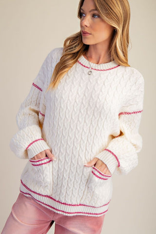 Two Pocket Cable Knit Sweater