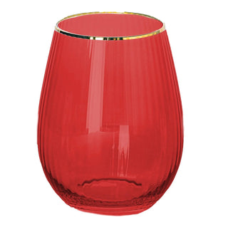 Ribbed Red Glass Stemless Wine