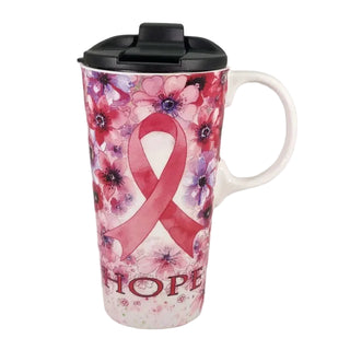 Pink Ribbon Ceramic Travel Mug