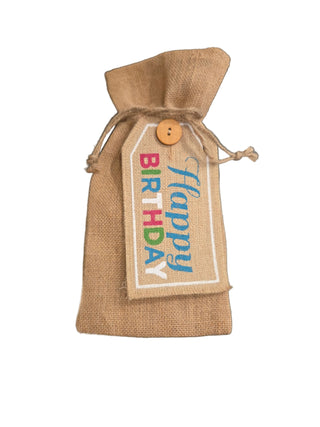 Happy Birthday Burlap Wine Bag