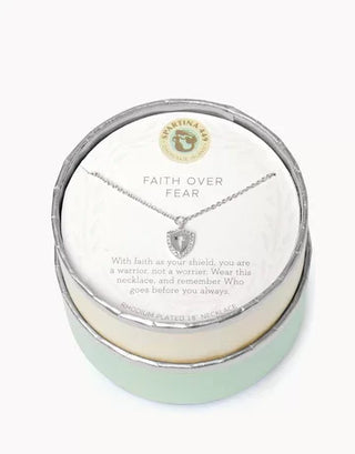 SLV Necklace Faith Over Fear/Cross Shield SIL
