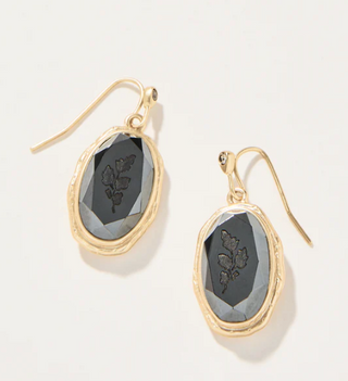 Linden Oval Drop Earrings Carved Hematite