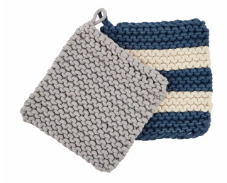 Blue Crochet Pot Holder Set