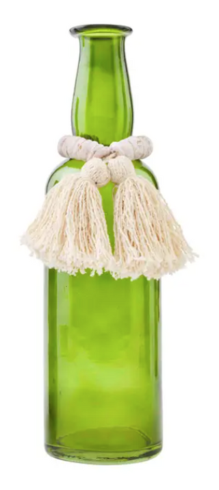 White Beaded Green Bottle