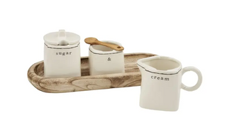 Cream & Sugar Set On Wood Tray