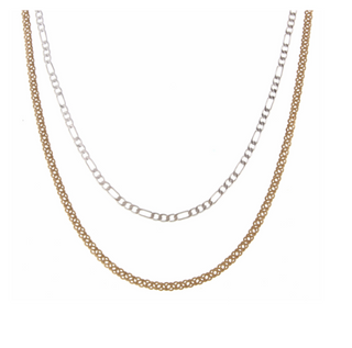 2 Tone Figaro Pressed Curb Necklace