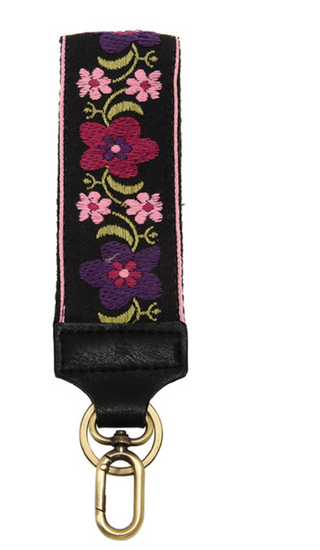 Black Folk Floral Easy Find Wristlet Keychain