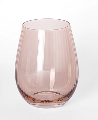Glass Stemless Wine Ribbed Rose